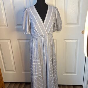 Just...Taylor Cotton Striped V-neck Blue and White Maxi Dress size 12